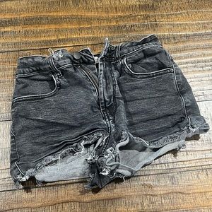 F21 Forever 21 Black/Grey Distress Jean Shorts High Waisted